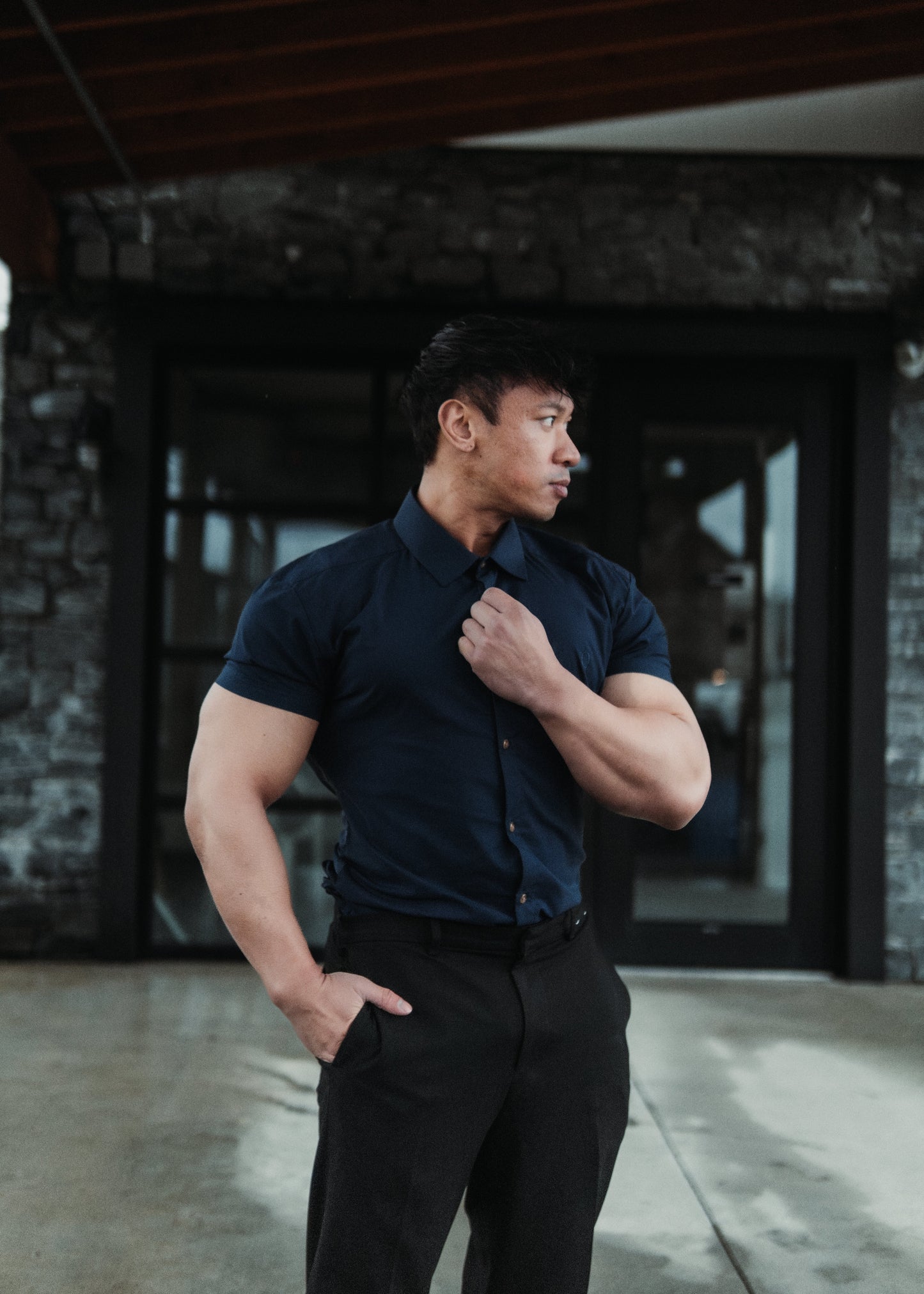 Men's Short Sleeve Tapered Shirt Navy