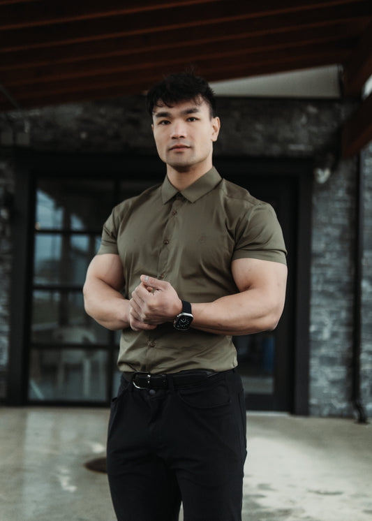 Men's Short Sleeve Tapered Shirt Olive