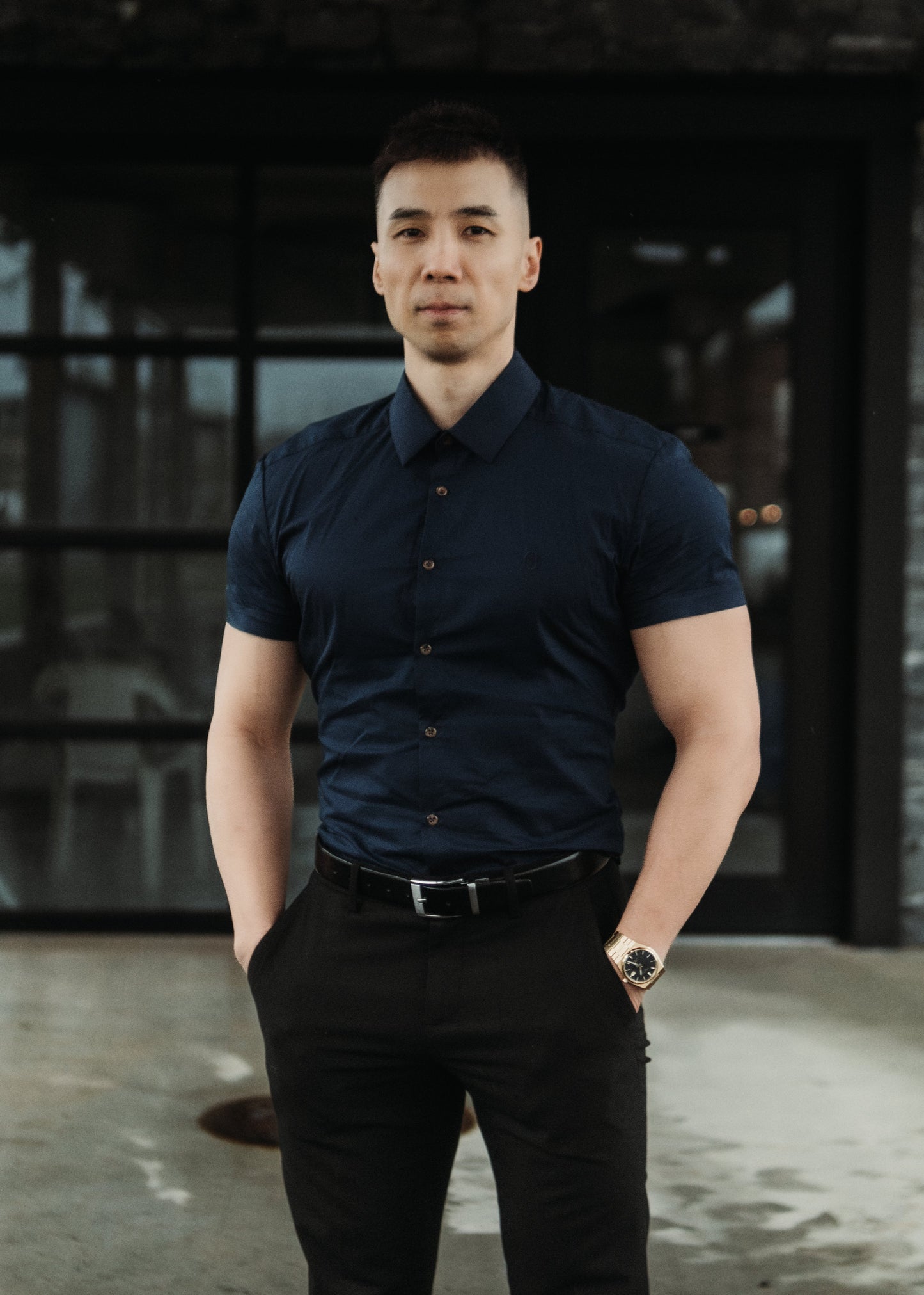 Men's Short Sleeve Tapered Shirt Navy