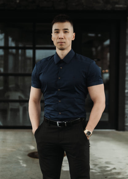 Men's Short Sleeve Tapered Shirt Navy