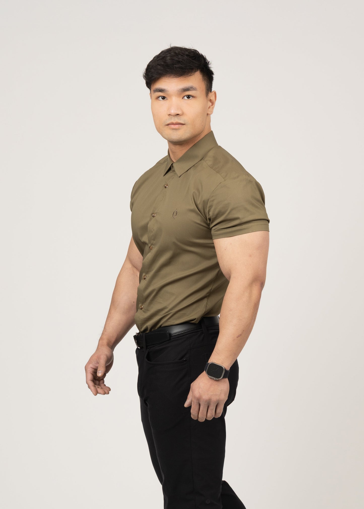 Men's Short Sleeve Tapered Shirt Olive