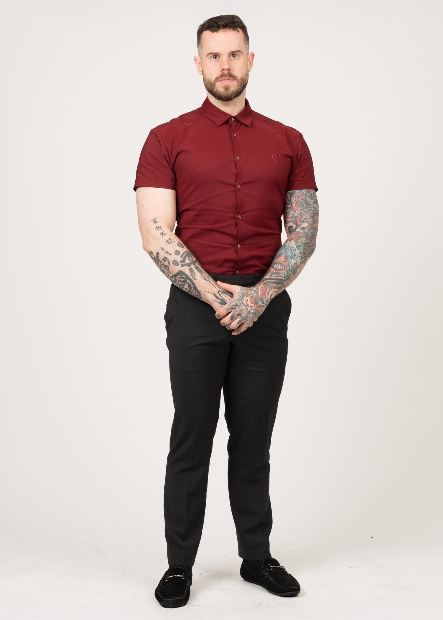 Men's Short Sleeve Tapered Shirt Burgundy