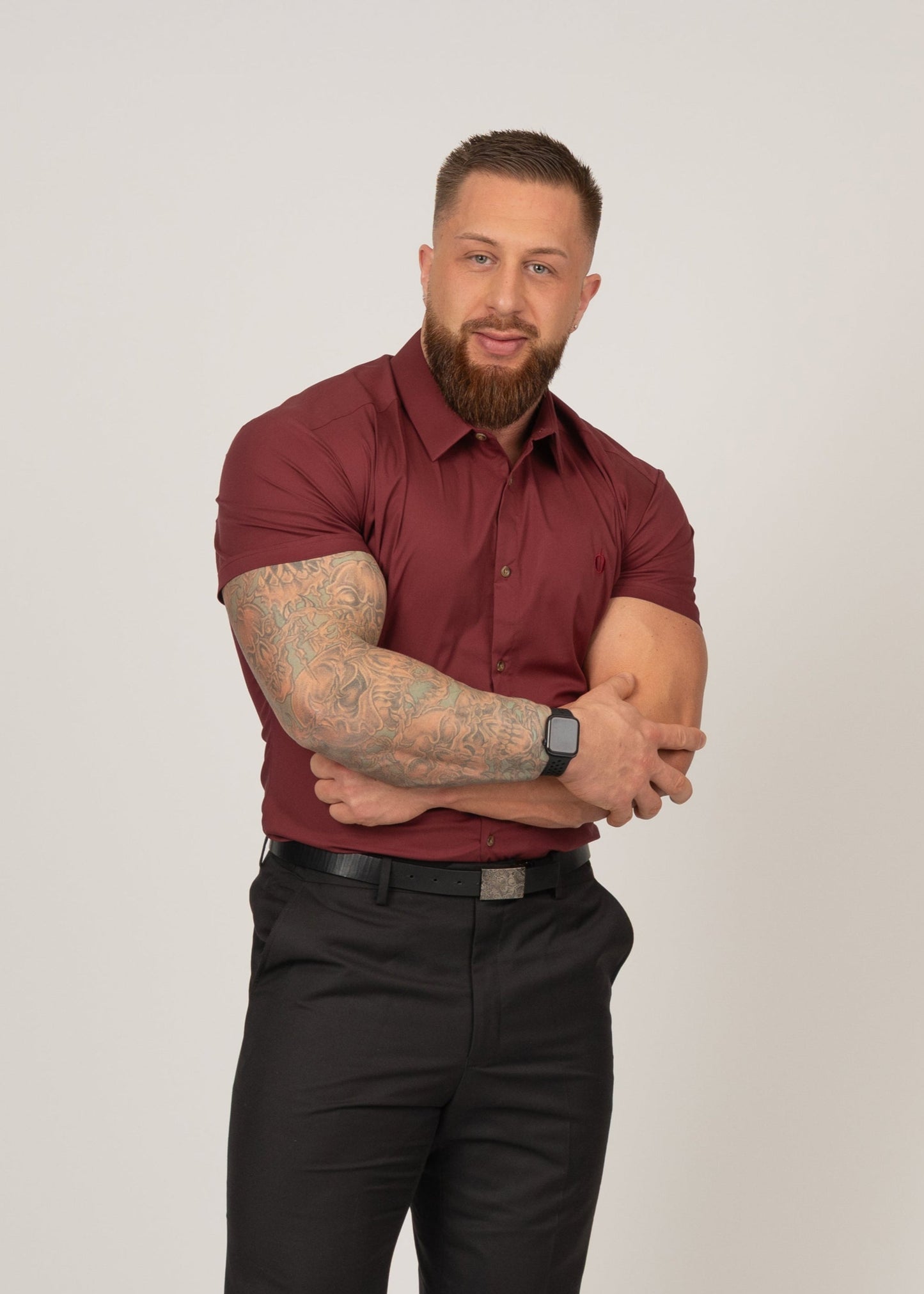 Men's Short Sleeve Tapered Shirt Burgundy