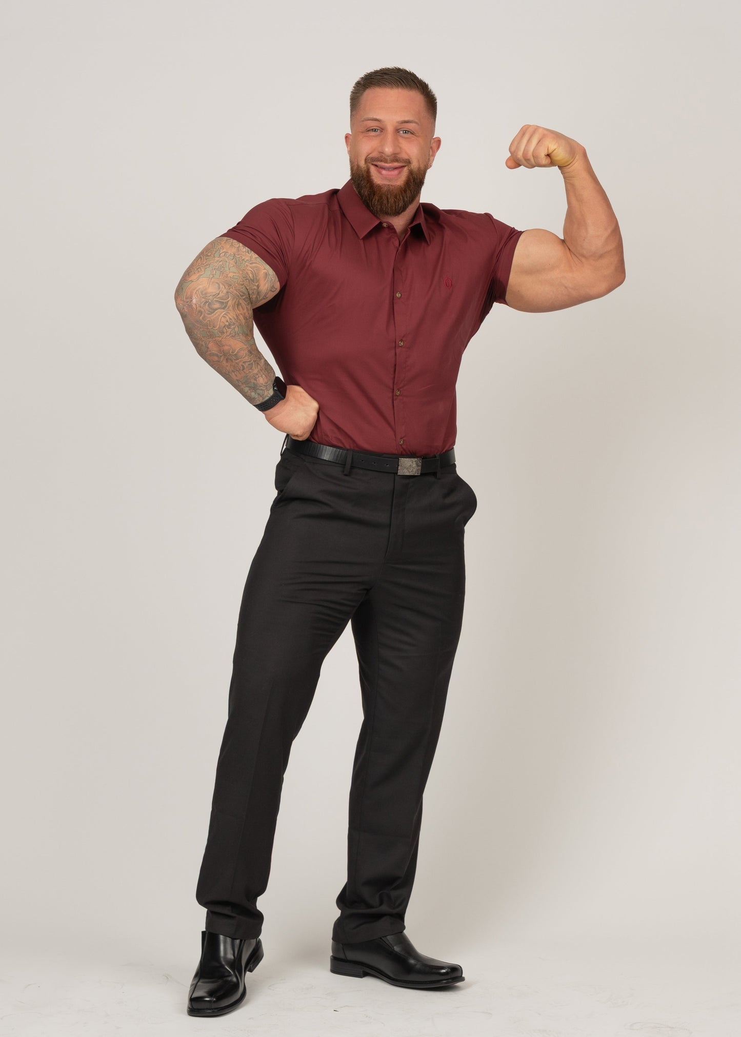 Men's Short Sleeve Tapered Shirt Burgundy