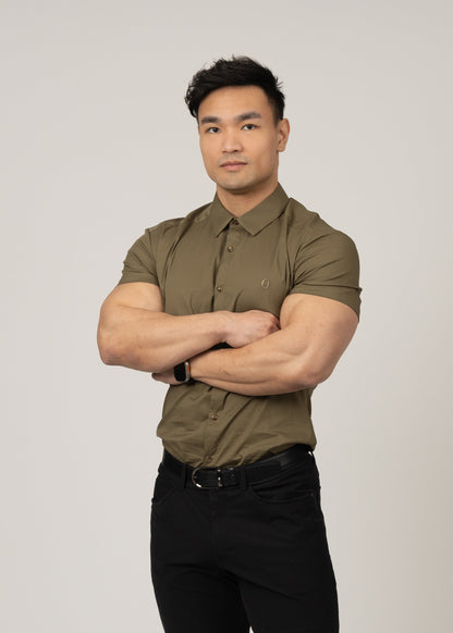 Men's Short Sleeve Tapered Shirt Olive