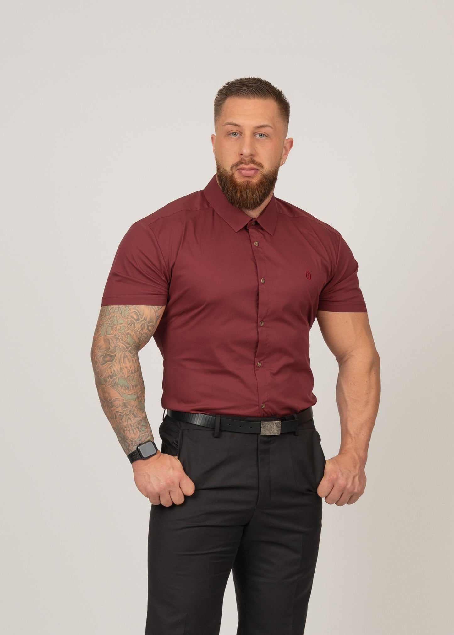Men's Short Sleeve Tapered Shirt Burgundy